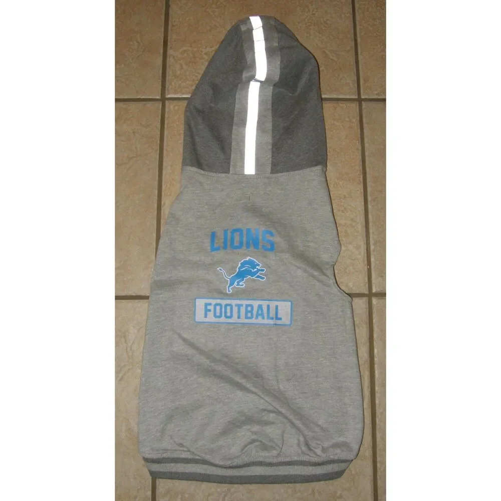 NEW NWOT Gray Sz XL Football NFL DETROIT LIONS Hooded Dog Pet Shirt LITTLE EARTH